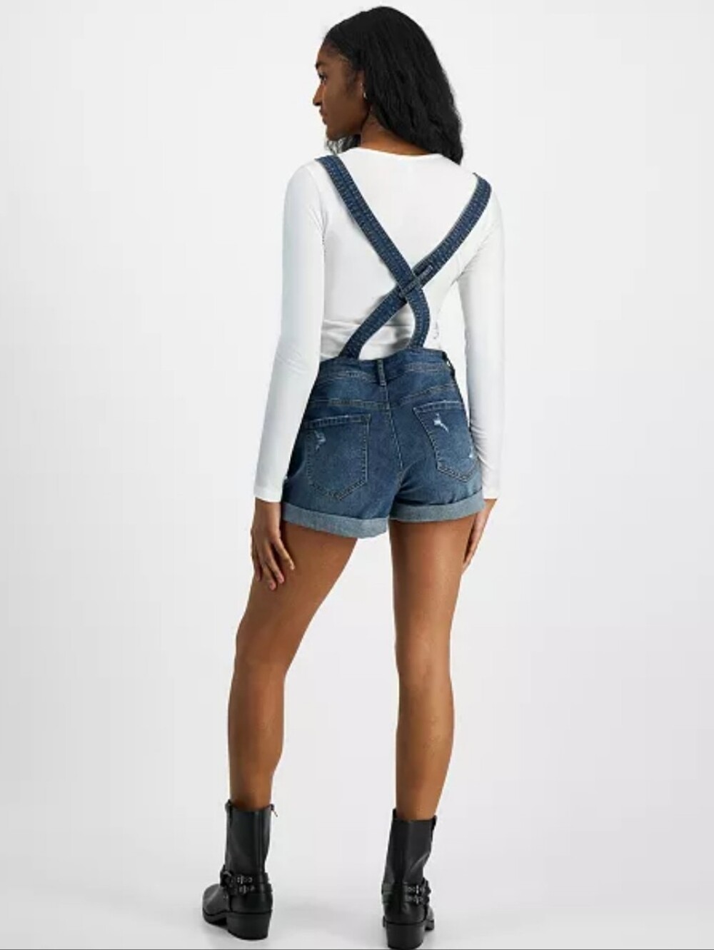 Dollhouse Women's Dark Blue Denim Short Overalls Sz 3 Preowned - Picture 2 of 9
